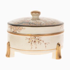 Antique Japanese Hand Painted Satsuma Pottery Ceramic Lidded Box