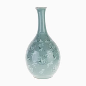 Jarrón coreano antiguo de porcelana esmaltada con cuello de botella