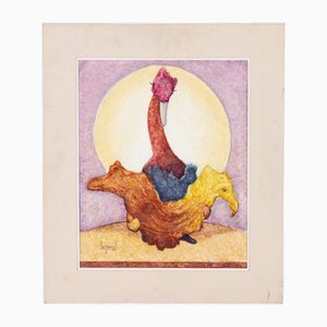 Fernand LeJeune, Belgian Surrealist Composition, Gouache Painting