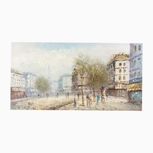Caroline Burnett, Large Parisian Impressionist Street, Oil Painting