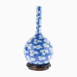 Antike chinesische blaue und weiße Porzellan Keramik Prunus Muster Flaschenvase