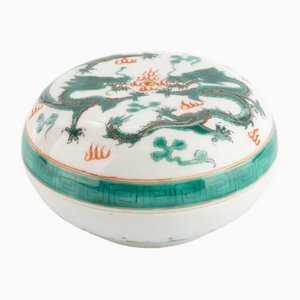 Caja de dragón con tapa de porcelana familiar china antigua pintada a mano