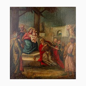 Adoration des Mages, années 1600, huile sur toile, encadrée