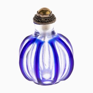 Botella de rapé china antigua de vidrio teñido en azul cobalto