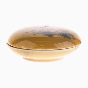 Caja con tapa china de porcelana esmaltada y cerámica amarilla