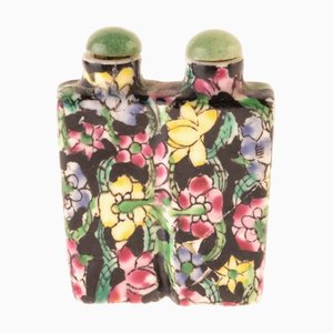 Botella de rapé de porcelana gemela Famille Noire pintada a mano china con tapas de jade