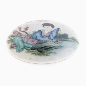 Chinese Hand Painted Famille Rose Porcelain and Ceramic Lidded Box