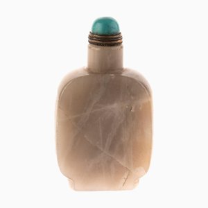 Chinese Qing Dynasty Carved Jade Snuff Bottle with Turquoise Top