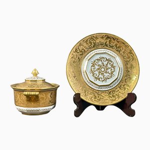 Gilded Porcelain Tureen Set, 1940s, Set of 2
