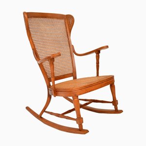 Rocking Chair en Bois Courbé et en Rotin, France, 1900s