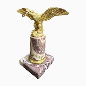 Antique 19th Century Gilt Bronze Pocket Watch Stand with Eagle Original Gilding Marble Base, 1890s