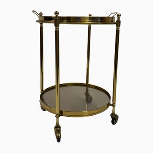 Chariot de Bar à Deux Niveaux en Laiton et Verre Fumé, Italie, 1970s