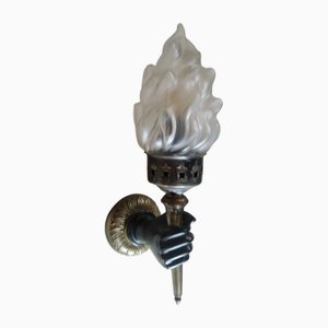 Gold and Black Hand Wall Light Torch, 1970s