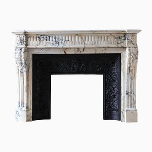 Antique Louis XVI French Arabescato Marble Fireplace with Cast Iron Interior