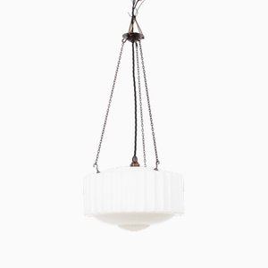 Art Deco Satin Opaline Glass Pendant Light, 1930s
