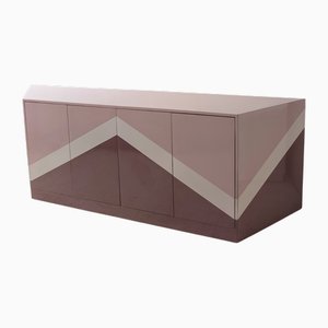 Eckiges Trapezförmiges rosa Zickzack Sideboard, 1980er