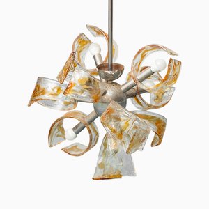 Nine-Light Chandelier in Chromed Metal and Glass from Mazzega, 1970s