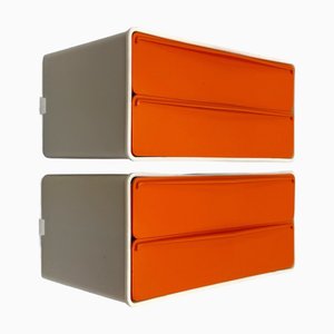 Tiroirs Muraux Orange en Plastique, Hollande, 1970s, Set de 2