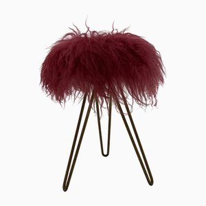 Midcentury Modern Red Flokati Stool, 1950s