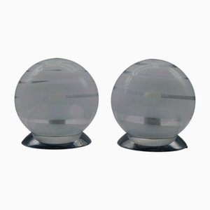 Murano White Glass and Chrome Table Lamps, 1970s, Set of 2