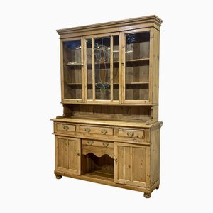 Antique English Fir Dresser with Glass Top, 1800s