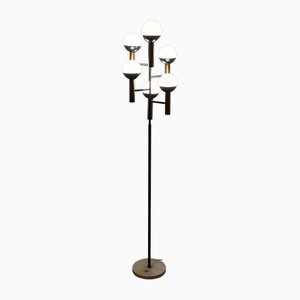 Mid-Century Floor Lamp in Metal, Brass, and Glass attributed to Stilnovo, Italy, 1950s