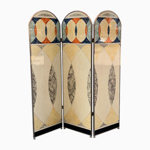 Mid-Century Modern Floor Divider in Nickel-Plated Brass and Hand-Painted Acrylic Glass, Italy, 1970s