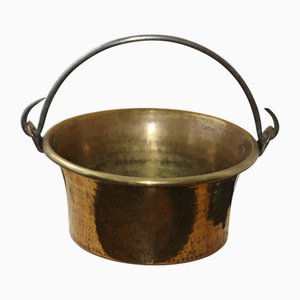 French Gold Copper Cauldron with Forged Iron Handle