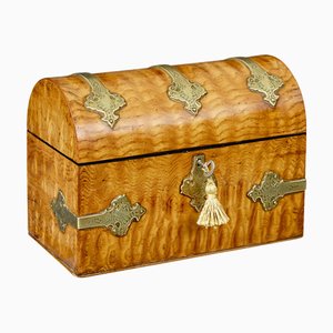Antique Victorian Pollard Dome Top Stationary Box in Oak and Brass, 1890