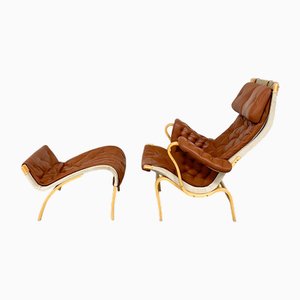 Set of Pernilla 69 Lounge Chair and Ottoman by Bruno Mathsson for Dux, 1990s