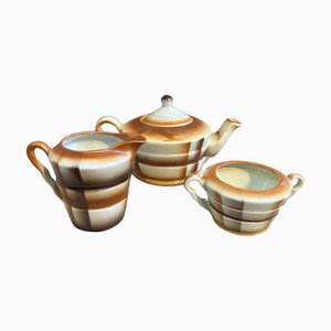 Airbrushed Art Deco Keramik Teeservice von Ceramiche Piemontesi, 1930er, 3er Set