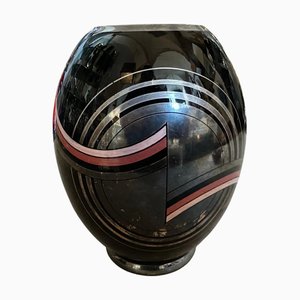 Vintage Art Deco French Black and Pink Glass Vase, 1930s
