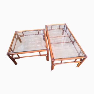 Vintage Bamboo and Glass Coffee Tables, 1980s, Set of 2