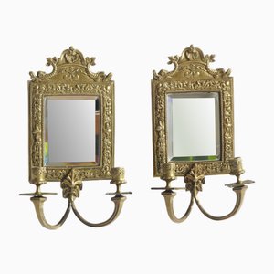 Antike französische Kronleuchter aus Bronze mit abgeschrägtem Spiegel, 1890er, 2er Set