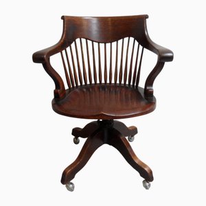 Antique Revolving Oak Desk Armchair, 1890s
