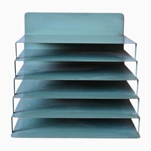 Organizador de escritorio industrial de metal gris, años 50