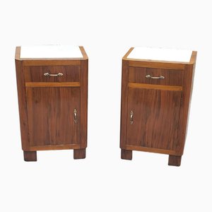 Art Deco Walnut Bedside Tables, 1920s, Set of 2