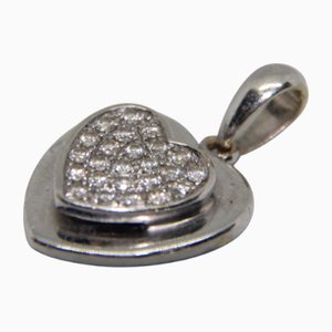 Gray Gold and Diamond Heart Necklace Pendant, 1990s