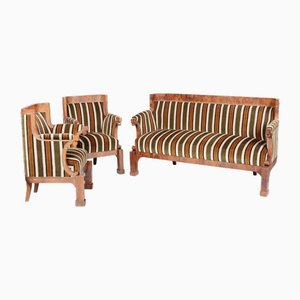 Biedermeier Seating Set in Walnut, 1830s, Set of 3