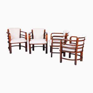 Vintage Art Deco Armchairs in Oak by O. Wagner for Wiener Werkstätte, 1890s, Set of 4