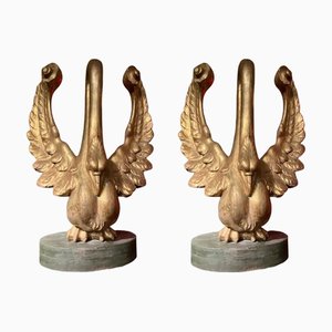 Ittalian Artist, Empire Period Decorative Swan Sculptures, 1800s, Giltwood, Set of 2