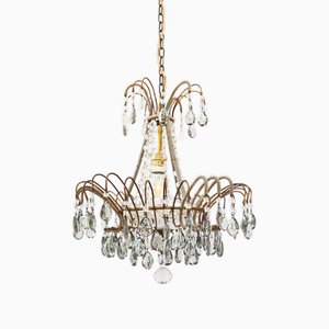 Antique Italian Gilt Metal Chandelier with Crystals, 1930
