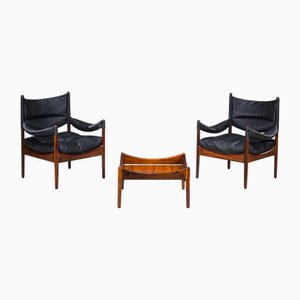 Fauteuils et Table Basse Mid-Century Modernes par Kristian Vedel pour Sören Willadsen, Danemark, 1960s, Set de 3