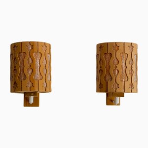 Vintage Scandinavian Sconces in Pine, 1975, Set of 2