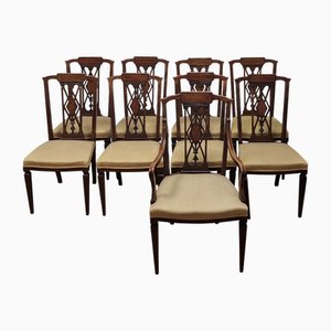 Vintage English Living Room Chairs and Head Table, 1880, Set of 9