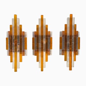 Vintage Glas Wandlampen von Poliarte, 1970er, 3er Set