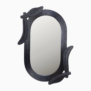 Large Wall Mirror in Black Lacquered Bamboo from Vivai Del Sud, 1970s
