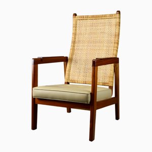 Vintage High-Back Cane and Wood Lounge Chair by P. J. Muntendam for Gebroeders Jonkers Noordwolde, 1960s
