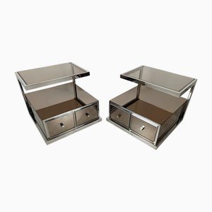 Vintage Chrome Mirrored Bedside Tables by Michel Pigneres, 1970s, Set of 2