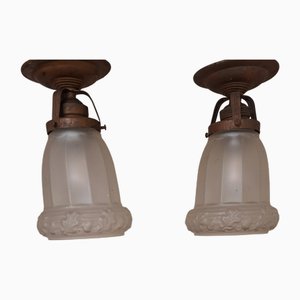 Small Antique German Ceiling Lamps, 1890s, Set of 2